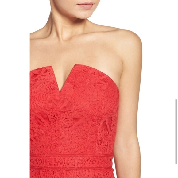 Adelyn Rae red strapless high low lace dress - Picture 4 of 11